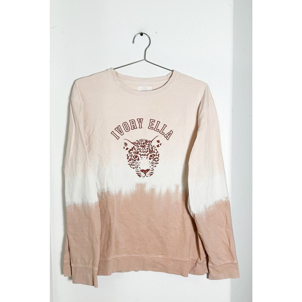 Ivory Ella Pink Ombre Long Sleeve Sweatshirt W/Leopard Pink sz L